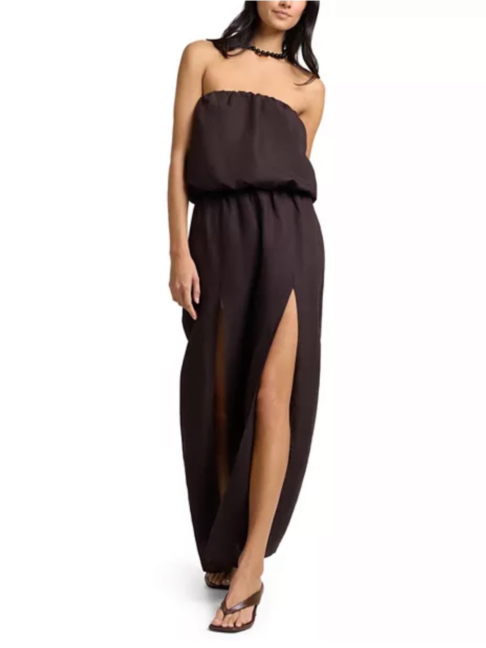 NWT ONIA Air Linen High Slit Maxi Dress Women’s Small Espresso 7083